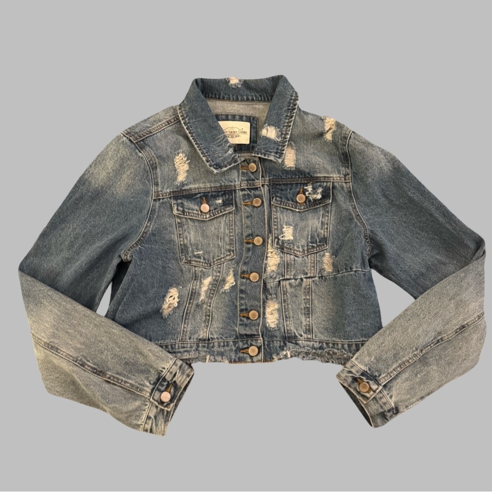 ASHLEY VINTAGE CHARM Distressed Cropped Denim Jacket